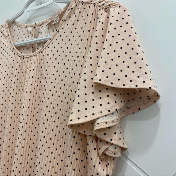 Philosophy Blush Pink Polka Dot Blouse With Flutter Sleeves Women’s Size Large - Picture 7 of 11